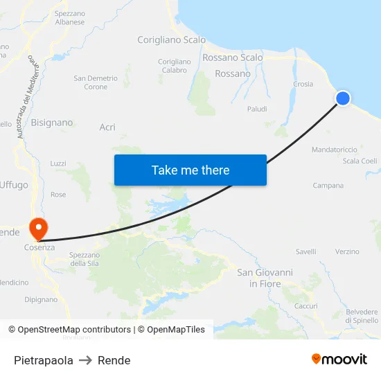 Pietrapaola to Rende map