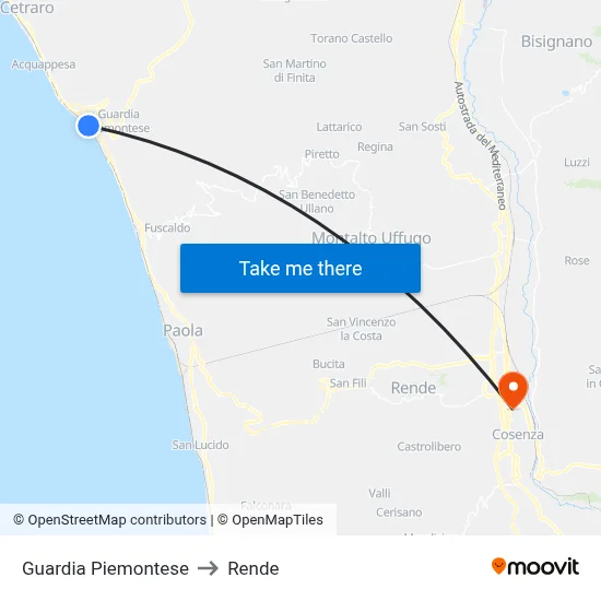 Guardia Piemontese to Rende map