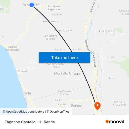Fagnano Castello to Rende map