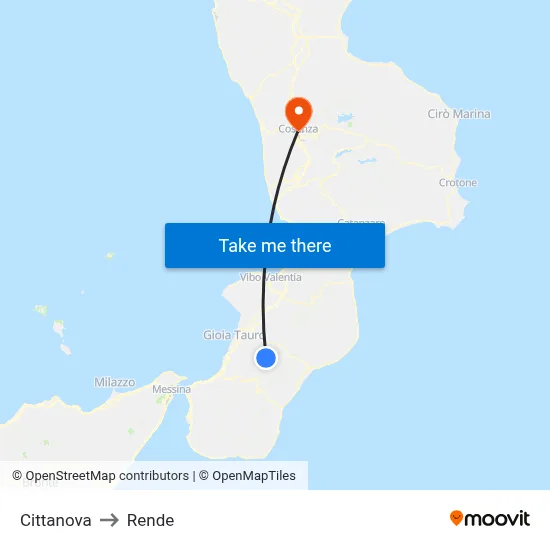 Cittanova to Rende map