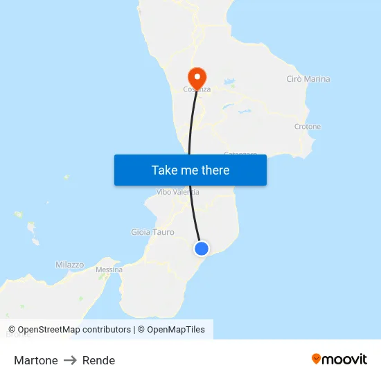 Martone to Rende map