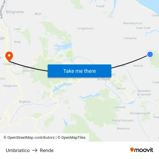 Umbriatico to Rende map