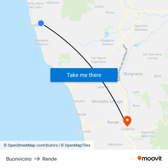 Buonvicino to Rende map