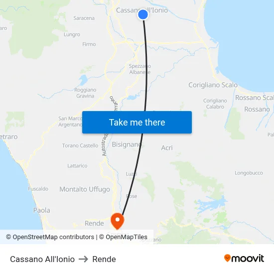 Cassano All'Ionio to Rende map