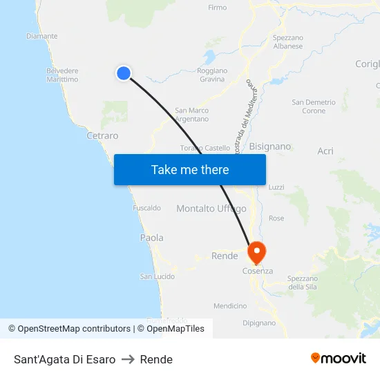 Sant'Agata Di Esaro to Rende map
