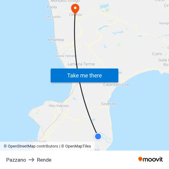 Pazzano to Rende map