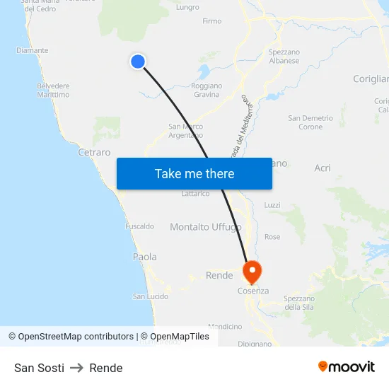 San Sosti to Rende map