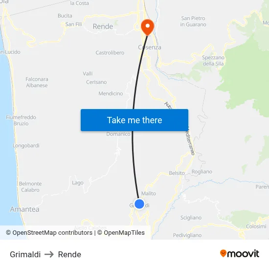 Grimaldi to Rende map