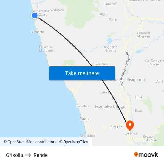 Grisolia to Rende map