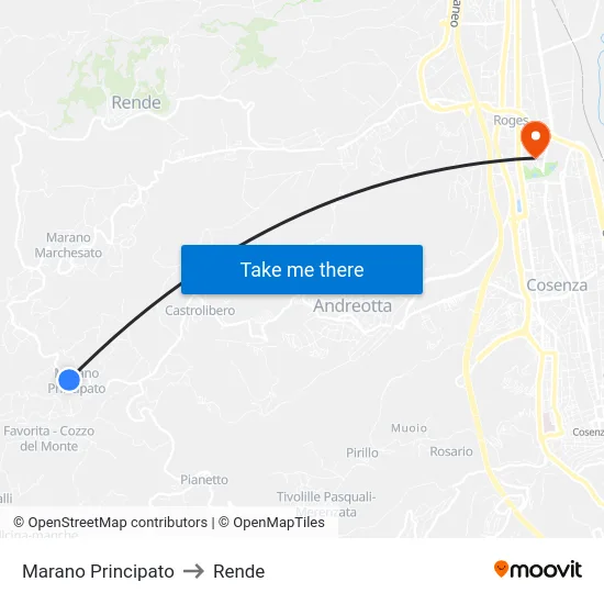 Marano Principato to Rende map