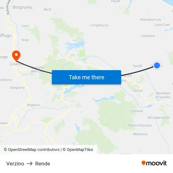 Verzino to Rende map