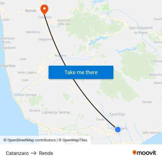 Catanzaro to Rende map