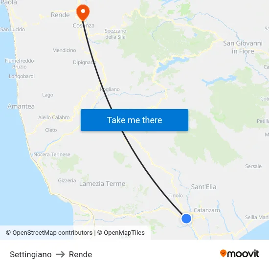 Settingiano to Rende map