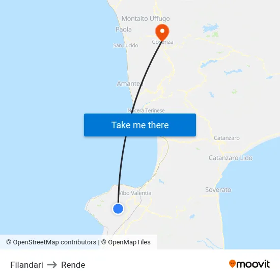 Filandari to Rende map
