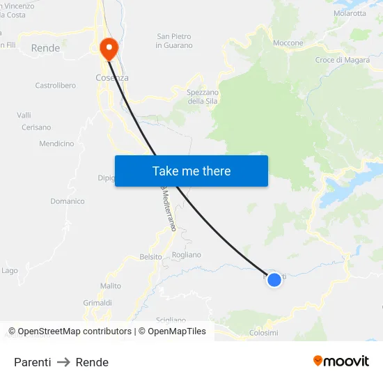 Parenti to Rende map