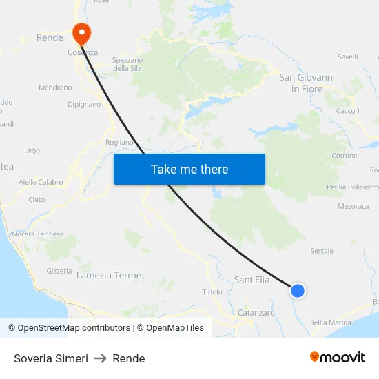 Soveria Simeri to Rende map