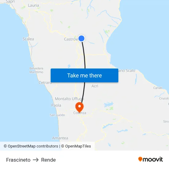 Frascineto to Rende map