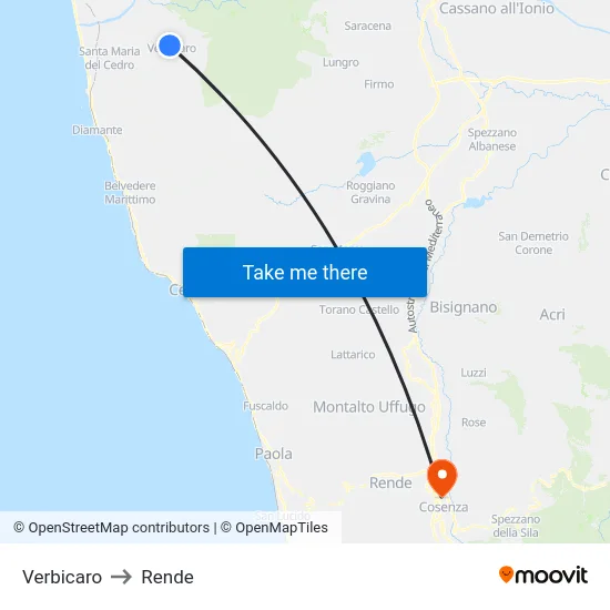 Verbicaro to Rende map