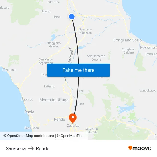 Saracena to Rende map