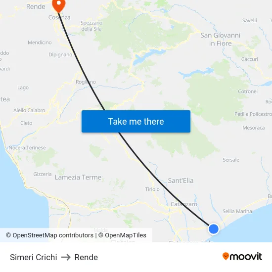 Simeri Crichi to Rende map