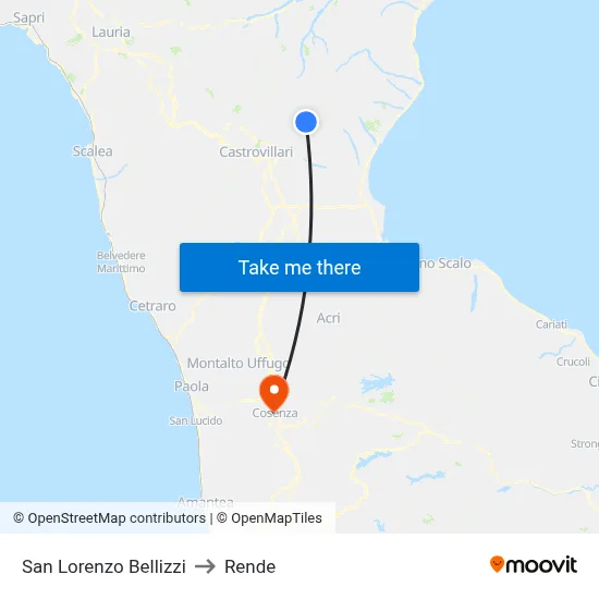 San Lorenzo Bellizzi to Rende map