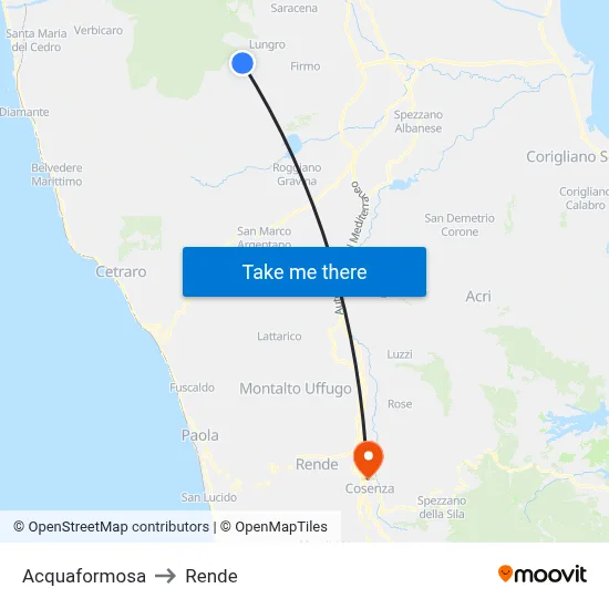 Acquaformosa to Rende map