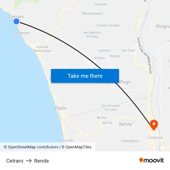 Cetraro to Rende map