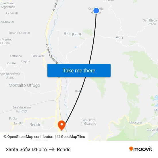 Santa Sofia D'Epiro to Rende map