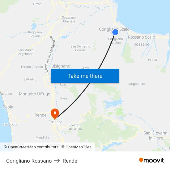 Corigliano-Rossano to Rende map