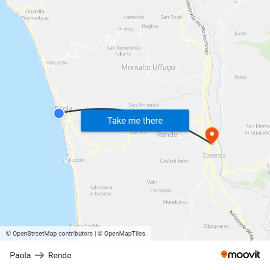 Paola to Rende map