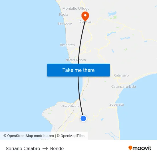 Soriano Calabro to Rende map