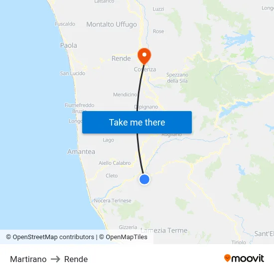 Martirano to Rende map