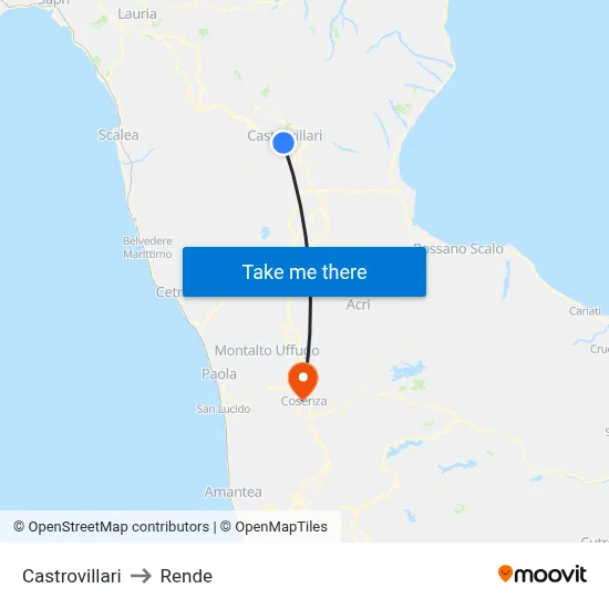 Castrovillari to Rende map