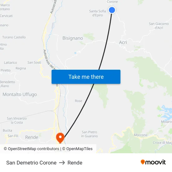 San Demetrio Corone to Rende map