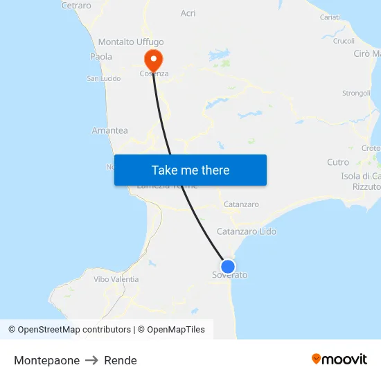 Montepaone to Rende map