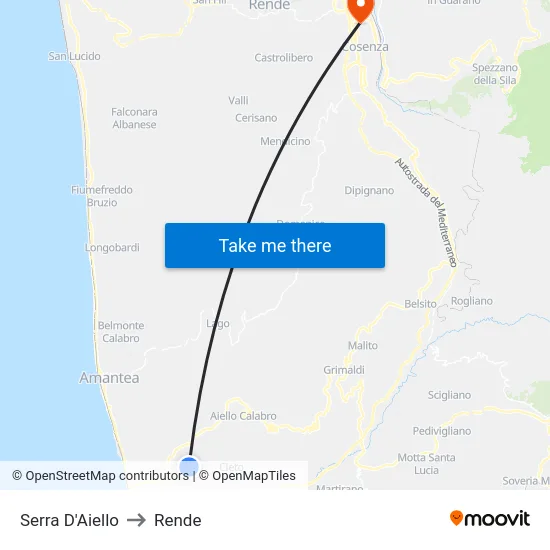 Serra D'Aiello to Rende map