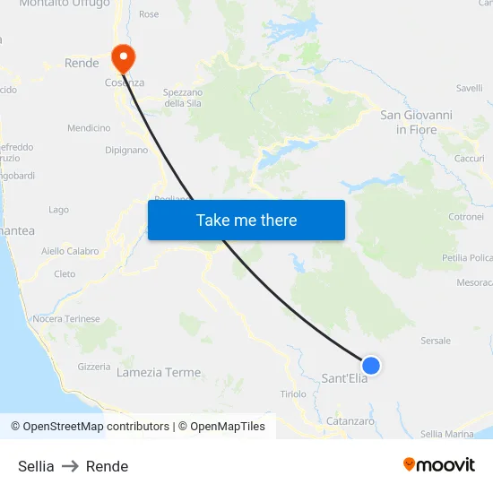 Sellia to Rende map