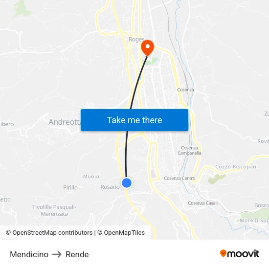Mendicino to Rende map