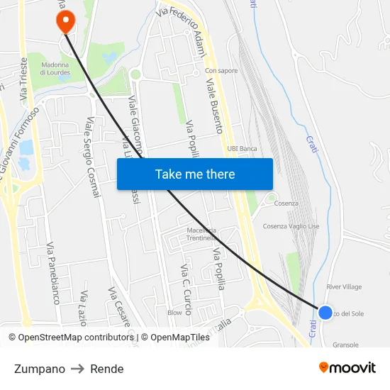 Zumpano to Rende map