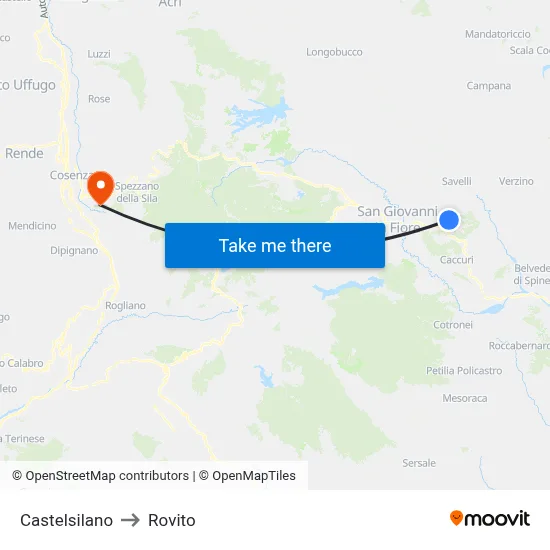 Castelsilano to Rovito map