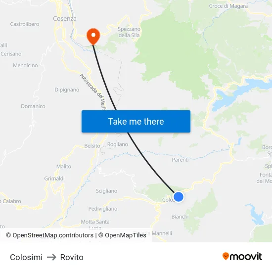 Colosimi to Rovito map