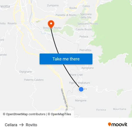 Cellara to Rovito map