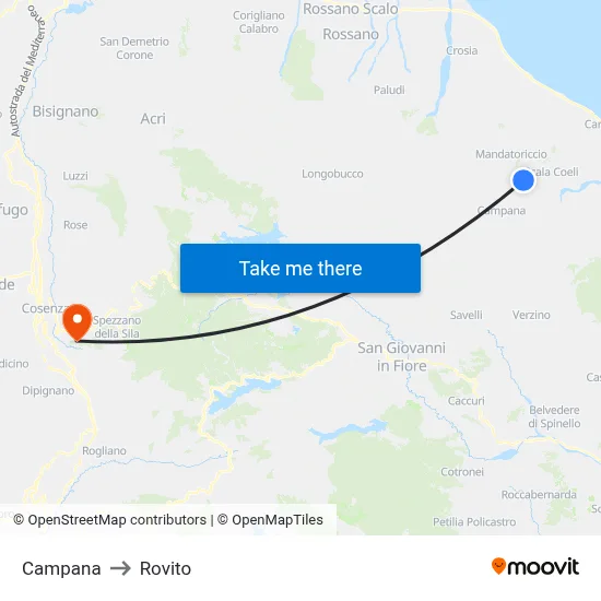 Campana to Rovito map