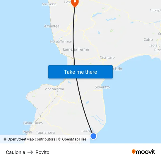 Caulonia to Rovito map