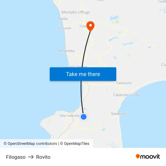 Filogaso to Rovito map