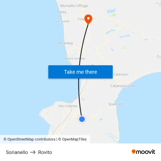 Sorianello to Rovito map