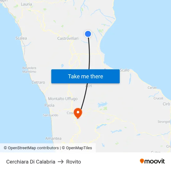 Cerchiara Di Calabria to Rovito map