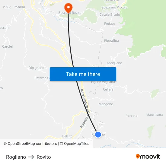 Rogliano to Rovito map
