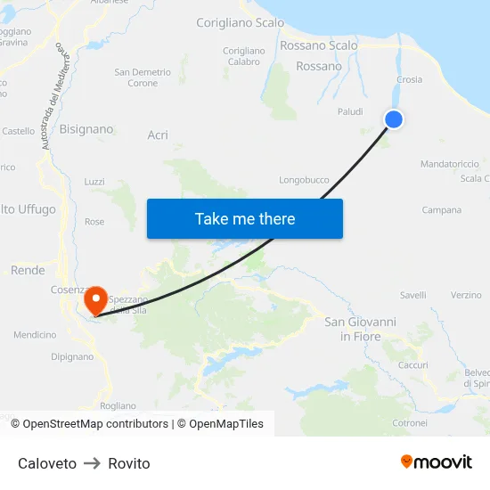 Caloveto to Rovito map