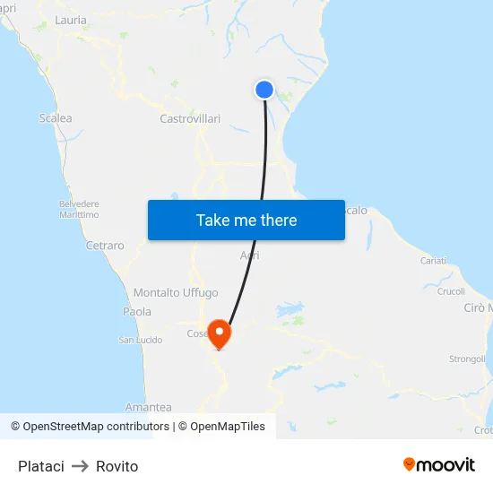 Plataci to Rovito map